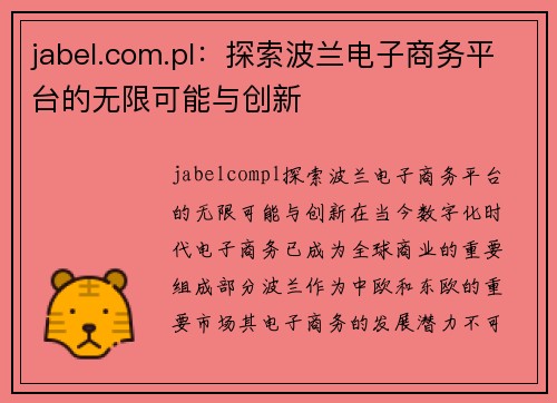 jabel.com.pl：探索波兰电子商务平台的无限可能与创新
